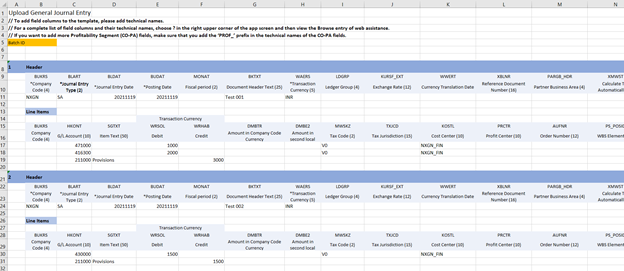 sap fiori upload general journal entries